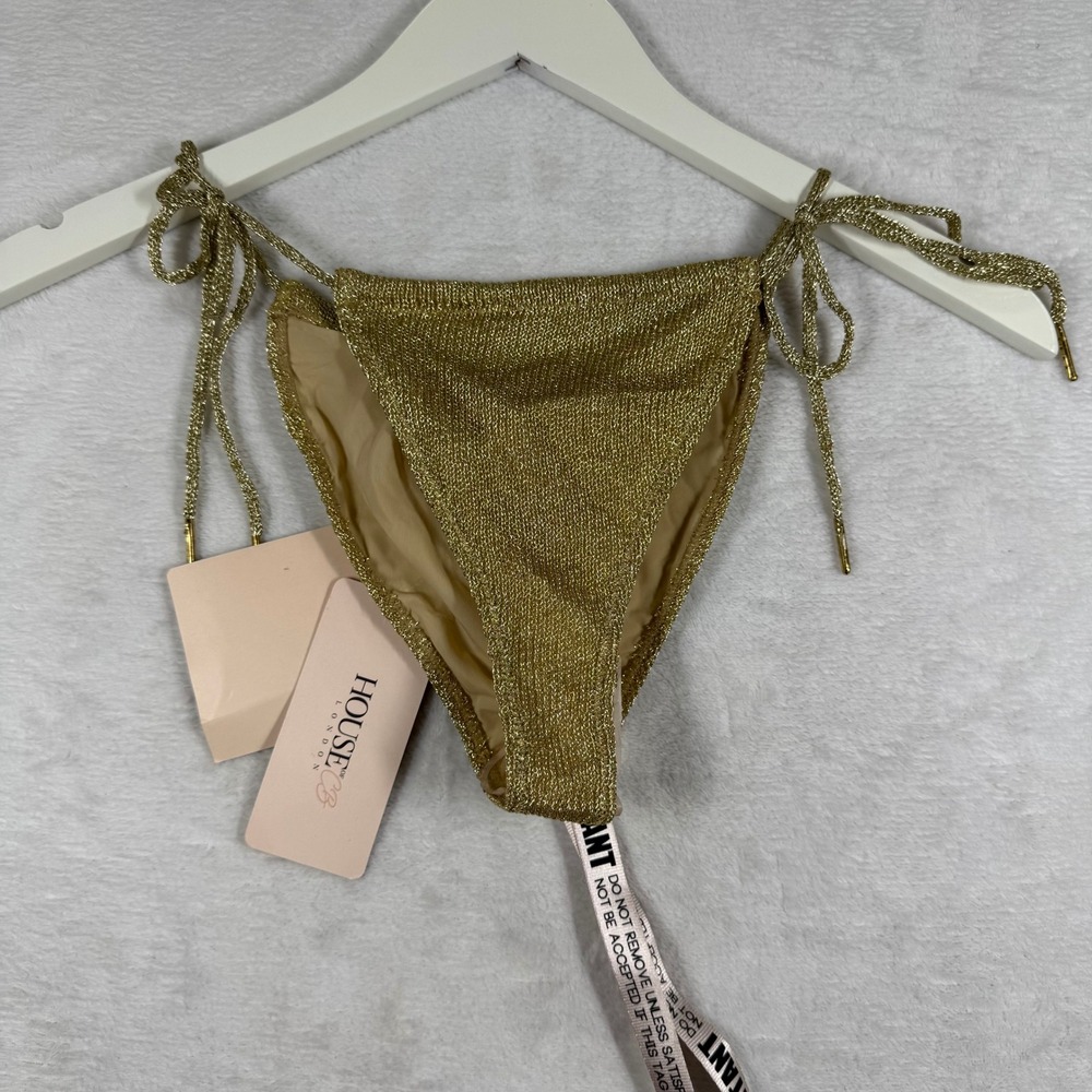 House‎ of CB Equador Gold Metallic Side Tie Bikini Bottoms NWT Size M SBB0147